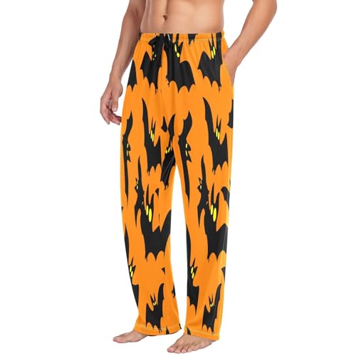 Qilmy Halloween Bats Men's Cotton Pajama Pants, Lightweight Lounge Sleepwear with Drawstring and Pocket4