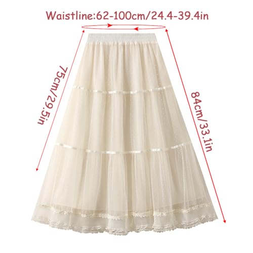 Women' s Tulle Skirts Midi Elastic High Waist Pleated A-Line Party Long Tutu Skirt Polka Dot Skirt Lace Trimmed Skirt, Blue3