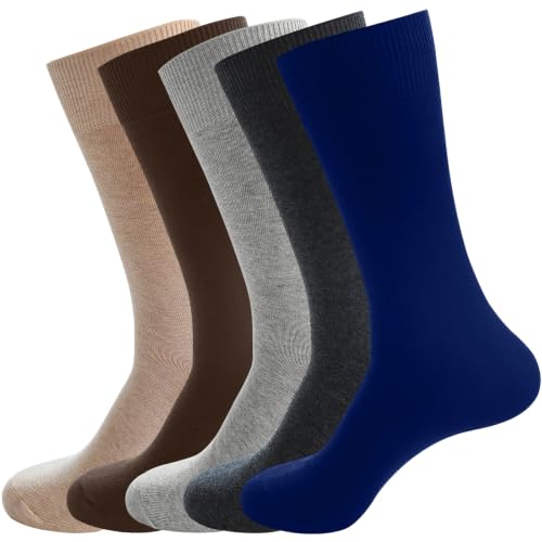 PUJANE Mens Cotton Business Dress Socks 5 Pairs (Multicolor Size XL)