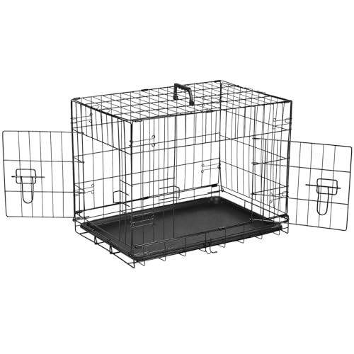 DUMOS 24-Inch Dog Crate, Small Double-Door Folding Metal Kennel with Divider Panel and Leak-Proof Pan, Portable Dog Cage for Indoor, Outdoor, and Travel