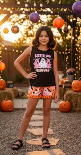 Image of Unique Baby Girls Toddler Big Kid Sleeveless Tank with Pom Pom 2pc Shorts Set Outfit