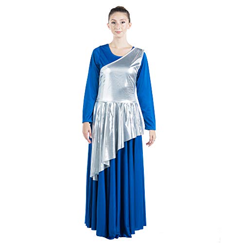 Danzcue Women’s Asymmetrical Dance Tunic Praise Dance Tunic for Women (White Dress Not Included), Silver, Large-X-Large