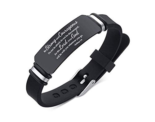 Vnox Joshua 1:9 Religious Inspirational Bible Quote Personalized Silicone Watch Bands Bracelet Motivational Encouragement Id Bracelets For Men Son