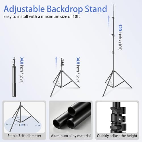 Image of Emart 10 x 12ft (H X W) Photo Backdrop Stand Kit, Adjustable Photography Video Studio Background Stand Support System for Photo Booth Muslin
