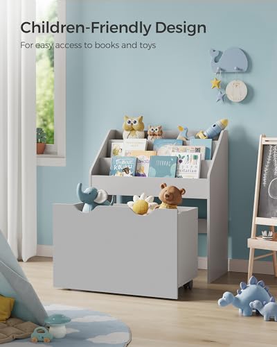 Image of SONGMICS Kids Bookshelf and Toy Organizer, Toy Storage Chest and Bookcase with 3 Shelves, Storage Box with Wheels, Multipurpose, for Children's Room and Playroom, Dove Gray UGKR041G10