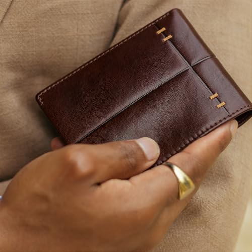 Time Resistance Leather Wallet – Italian Handmade Minimalist Design Wallet - Billfold Credit Card and Cash Holder (Brown)3