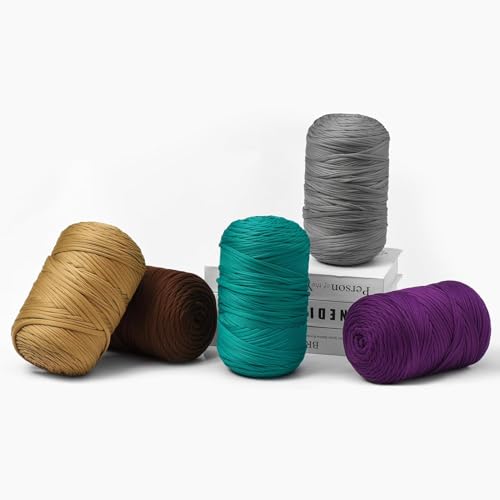 Image of (800g /228yds) T Shirt Yarn, Soft Tshirt Crochet Yarn for Crafts and DIY Knitting Crocheting Cloth /Bag /Basket /Coaster, 100% Polyeste Elastic Fabric Chunky Thick Yarns for Crocheting (Lilac)