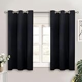 BGment Black Short Blackout Curtains for Small Windows, 38 x 45 Inch Thermal Insulated Tier Set of 2 Panels Sun Blocking Drapes for Kitchen Bedroom