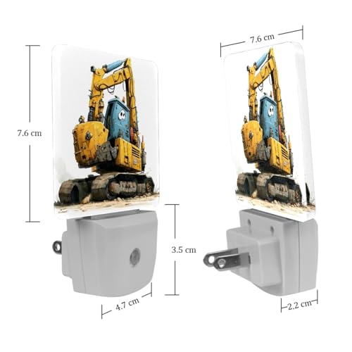 Image of NEWzone Cartoon Excavator Night Light [2 Pack], Plug in Wall Led Night Lights Decor for Boys Girls Room, Dusk to Dawn Sensor Wall Lamp for Stairway /Bedroom /Kitchen /Nursery Room