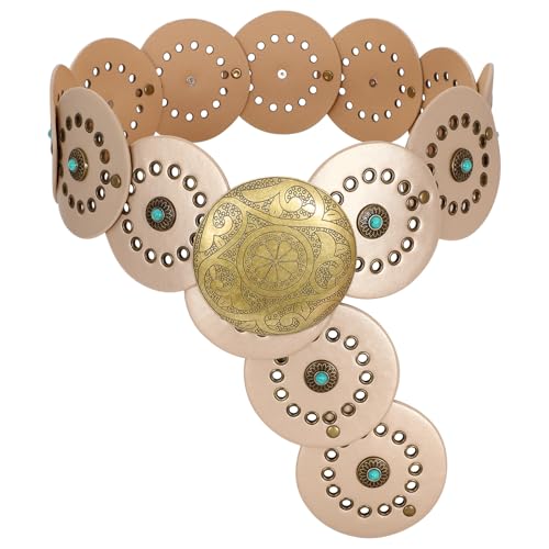 Image of XZQTIVE Western PU Leather Belts for Woman Concho Cowgirl Cowboy Disc Belt for Ladies Wide Boho Country Waist Belts for Dress