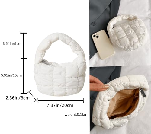 Image of Quilted MINI Handbag and Purses Women Puffer Nylon Hobo Cotton Padded Purse Work Travel Lightweight