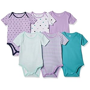 Amazon Essentials Baby Girls’ Short-Sleeve Bodysuits, Pack of 6