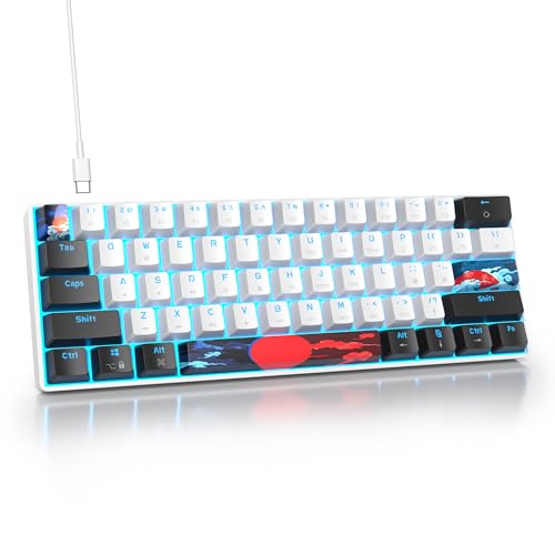 Image of Protable 60% Percent Gaming Keyboard Mechanical, Mini Compact Ice-Blue LED Backlit 61 Keys Wired Office Keyboard with red Switch for Mac /Win /PS4 /PS5（61White /red Switch）