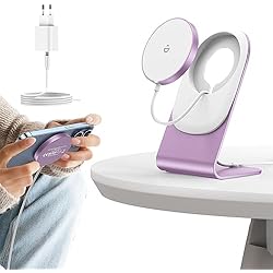 Cargador Inalambrico Rosa mag Safe Cargador con Soporte, Cargador inalámbrico magnético de 15W, estación de Carga inalámbrica Compatible con iPhone 15/15 Pro/15 Pro MAX, Serie iPhone15/14/13/12, AirPods 2/3/Pro - Rosa