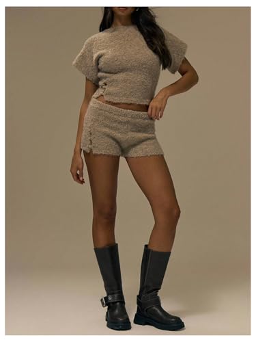 Image of MakeMeChic Women's Summer Crochet Shorts Striped Knit Pajama Micro Mini Shorts Lounge Bottoms
