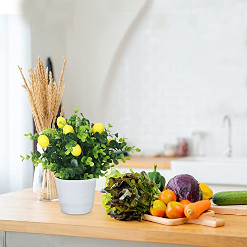 Semononia Fake Lemon Plants With Pots - 2 Pcs Artificial Eucalyptus Plants Small Faux Plants Summer Centerpieces Decoration For Home Kitchen Dining Room Office Bathroom Table Decor #TOP6