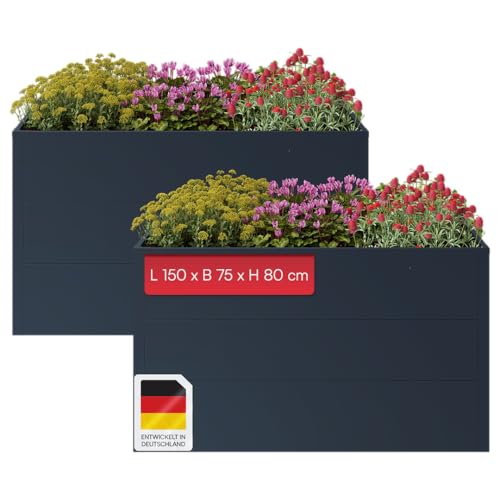 STEELSØN Icarus Hochbeet Metall – Pflanzenbeet 150x75x80 cm – Gemüsebeet Anthrazit – Beet für Garten & Balkon – Pflanzenkübel mit offener Bodenstruktur – Wetterfestes Gartenbeet – Kräuterbeet 2er-Set