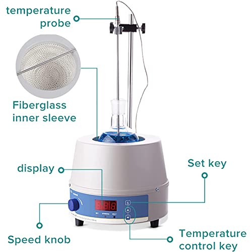 Manto calefactor digital con termostato y agitador magnético para calentar líquidos y agitar, ideal para laboratorios científicos e investigación