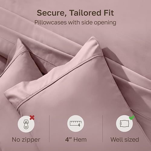 Image of California Design Den Pillow Cases King Size Set of 2-400 Thread Count Sateen, Natural 100% Cotton Pillowcases King, Soft, Roomy and Breathable - Mauve