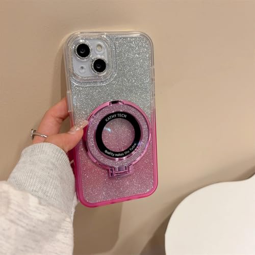 Coque iPhone 14 Pro paillettes rose avec protection objectif et support magnétique chic