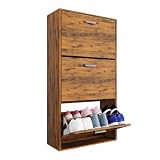 Organize Schuhschrank für 18 Paar – Schrank mit großem Fassungsvermögen für Eingangsbereich, Flur – MDF Holzstil – L60 x T24 x H113 cm – Vintage, 3 KLAPPE