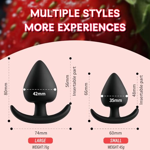 Image of Pack of Two Different Size Strawberry Shaped Silicone Anal Plug with Roller Ball Inside for Multi-Dimensional Stimulation. Body-Curved disign: Wearable Sex Toy for Discreet Outdoor Pleasure