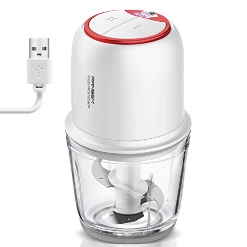 Small Food Processor, Cordless Chopper - 2.5Cup Mini Electric Food Chopper with Glass Bowl for Vegetables, Onion, Garlic, Salsa, Meat, Baby Food, Puree 2 Speed White
