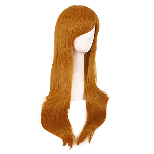 MapofBeauty 28 Inch/70cm Women Side Bangs Long Curly Hair Cosplay Wig (Orange)