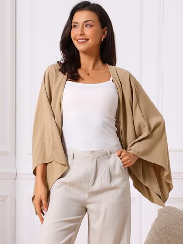 Image of Seta T Women's Linen Cardigan Spring Summer 3 /4 Sleeve Open Front Loose Cover Ups Lightweight Shrug