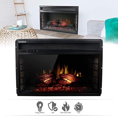 Geniqua 27" Wall Insert 1400W Electric Fireplace Heat w/Remote LED Flame Timer Heater