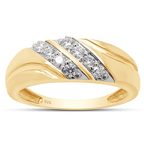 1/4 cttw Round Cut Lab Created Moissanite & Lab Grown Diamond Double Row Men's Women's Wedding Band Ring In 14K Gold Plated Sterling Silver (0.25 Cttw), Gift For Her