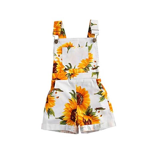Ayalinggo Toddler Baby Girl Sunflower Print Overalls Shorts with Pocket Suspender Trousers Cute Summer Clothing Outfit (Sunflower Print, 4-5T)