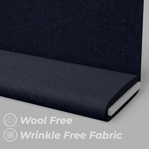 Image of BIGREAMS Unstitched Navy Blue Herringbone Wool Blazer Yarn-Dyed Fabric for Three Piece Suit | 58 inch Wide, Wrinkle Free, Best for Coat Pant, Nehru Jacket,Free Size (5 Meter for AS Per Your Use)