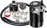 Vincos Universal 3/8"&9/16" 400ml Aluminum Oil Catch Can Dual Cylinder Polish Baffled Engine Air Oil Separator Tank Reservoir Kit with Breather Black Small Drain & High Pressure Hose Line Tube