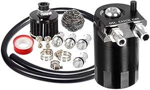 Vincos Universal 3/8"&9/16" 400ml Aluminum Oil Catch Can Dual Cylinder Polish Baffled Engine Air Oil Separator Tank Reservoir Kit with Breather Black Small Drain & High Pressure Hose Line Tube