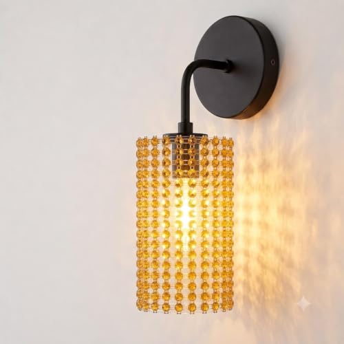 Image of Antique Modern Single Black Wall Light with Golden Crystal Acrylic Glass Shade Hanging Sconce Lamps Design for Bedroom Living Room Bathroom Bedside Vanity Hall Home Decor Hotel Bar