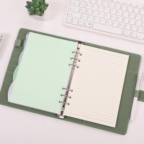 SKYDUE A5 Ringbuch, Ringbuch A5 Nachfüllbar,135 Blätter Nachfüllpapier, Notizbuch Mit Bindertaschen, a5 Binder Für Schulnotizen Und Reisetagebücher (Olivgrün)