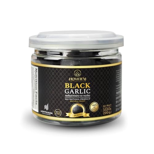 Image of Homtiem Black Garlic, Whole & Peeled, Fermented for 90 Days, Ready to Eat, Non-GMO, No Additives (3.53 Ounce (Pack of 1), Peeled)