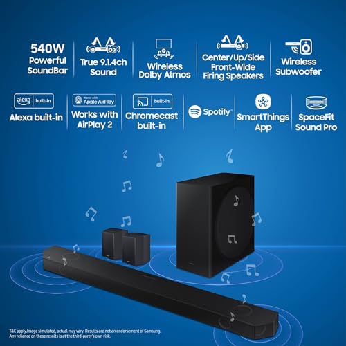 Image of Samsung 540 W 9.1.4 ch (HW-Q930D /XL) Wireless Dolby Atmos Soundbar with Subwoofer, Center /Up /Side Firing Speakers, Surround Sound, Alexa Built-in, AirPlay2, Wi-Fi, Bluetooth, HDMI (Titan Black)