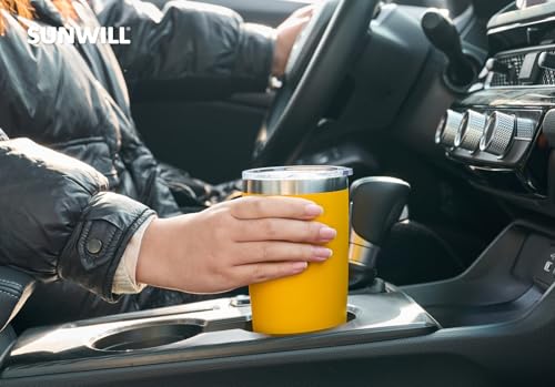 Image of SUNWILL Travel Coffee Tumbler 20 oz, Insulated Mug with Lid, Stainless Steel Cup for Hot and Cold Drinks, Powder Coated Yellow