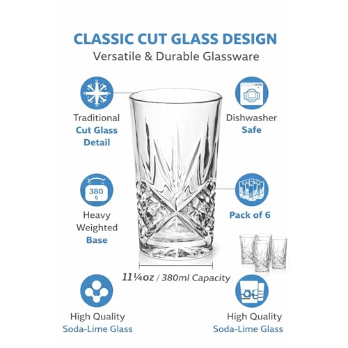 Utopia Symphony Hiball Glasses – Pack of 6, 12.25 oz / 350 ml Clear Tumbler Glasses, Classic Hiball Barware, Dishwasher Safe, Commercial & Home Use