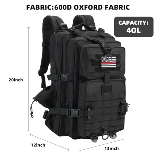 Image of Hannibal Tactical MOLLE Assault Backpack, Tactical Backpack Military Army Camping Rucksack, 3-Day Pack Trip w /USA Flag Patch, D-Rings, Flag patch with water bottle