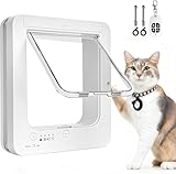 Porte Intelligente pour Chat — Chatière Électronique avec Puce, Ouverture 19x20.5cm, 2 Colliers Détecteurs et Télécommande et Chiot — chatiere pour Puce electronique Blanc