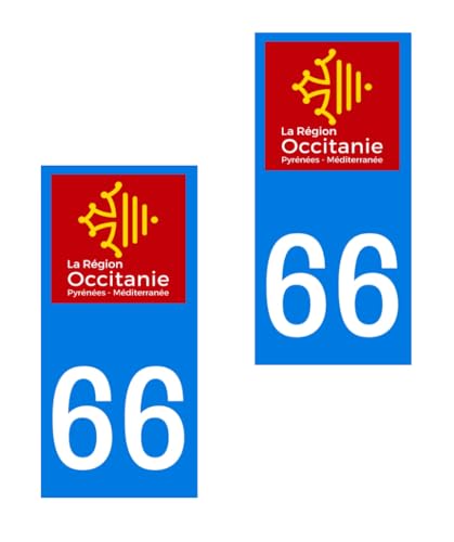 Aufkleber für Nummernschild, Departement Pyrenees, Orientalisches Departement 66, Okzitanien, selbstklebend, umweltfreundlich, aus Papier, wasserfest, Departement Perpignan, selbstklebend
