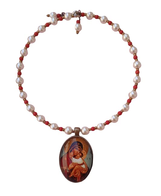 Collier Icône Mère de Dieu bijou chrétien robuste fait main