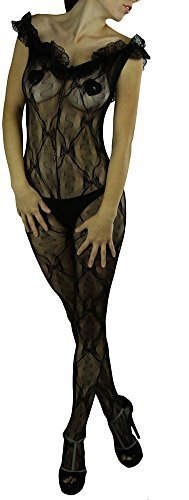 Image of ToBeInStyle Women's Bodystocking Crotchless Peek-A-Boo Fishnet Lace Bodysuit