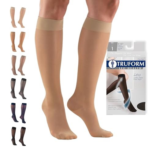 Image of Truform Sheer Compression Stockings, 8-15 mmHg, Women's Knee High Length, 20 Denier