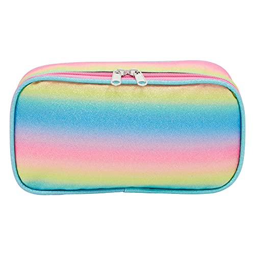 Image of Bright Creations Rainbow Glitter Pencil Case for Girls, Marker & Art Supply - Large Compressible Pouch for School and Office - 9 x 4.6 In Rainbow Pencil Box - Pen Case