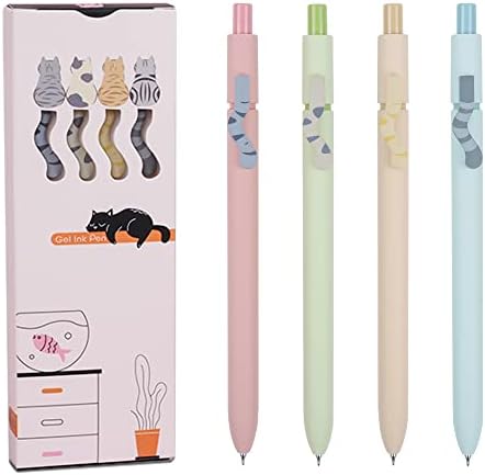 Cat Gel Pens, 4 pcs Cute Kawaii Pens, 0.5mm Fine Point Gel Ink Pens, Cute Accessories for School Office Supplies, Animal Pens for Cat Lovers Gifts, Cute Stuff Kawaii Stationary