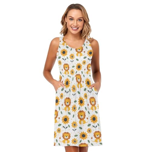 Image of ALAZA Women's Summer Dress Sun Dress Sleeveless with Pockets